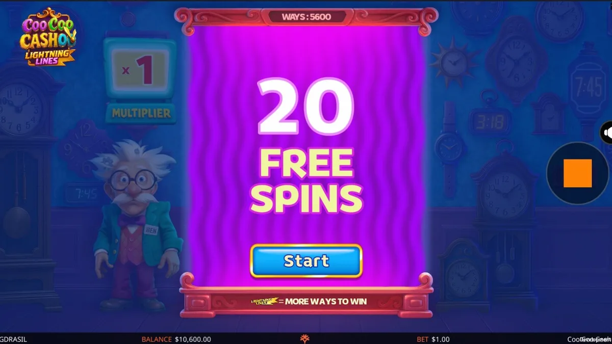 Tampilan visual slot Coo Coo Cashoo dengan tema bengkel jam yang unik